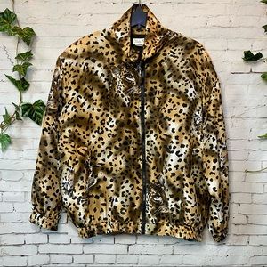 Lady Bear Vintage Silk Tiger Kitten Cat Leopard Jacket Windbreaker Zip Up